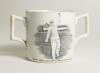 Hedley Verity. Yorkshire & England, 1930-39. A very scarce W. Ellis of Bramley commemorative two handled &lsquo;loving cup&rsquo; mug for &lsquo;Hedley Verity, England&rsquo;s Famous Spin Bowler&rsquo; with vignette of Verity in bowling pose. &lsquo;Record bowling by Hedley Verity&rsquo; to verso