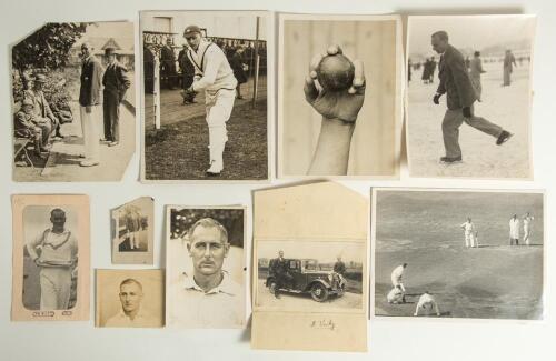 Hedley Verity. Yorkshire & England 1930-1939. A selection of eighteen general mono press photographs featuring in the majority Verity and odd ones of his team mates. One is a small 5.5&rdquo;x3.5&rdquo; photograph of Verity standing in front of a car with another gen