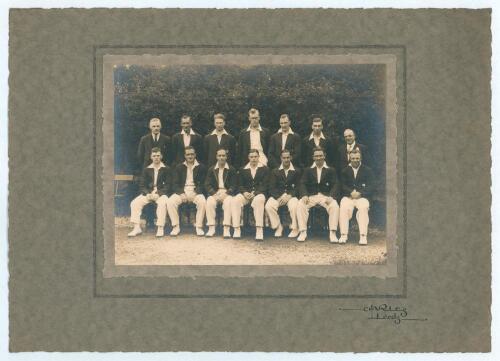 &lsquo;Yorkshire County Cricket Team circa 1934/35&rsquo;. Excellent official mono photograph of the Yorkshire team seated and standing in rows wearing cricket attire and blazers. Players featured include Sellers (captain), Sutcliffe, Macauley, Leyland, Wood, Mitche