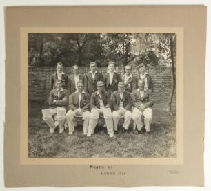 North v South, Lord&rsquo;s 1936. Official mono photograph of the North team who played against the South on the 13th-16th June 1936. The players seated and standing in rows wearing cricket attire and various cricket blazers include Wyatt (Captain), Verity, Kee