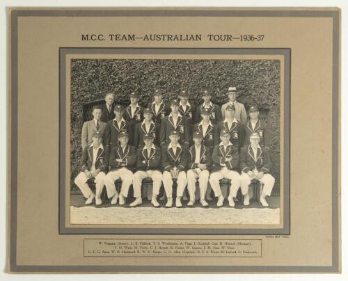 Hedley Verity. Yorkshire & England 1930-1939. M.C.C. tour of Australia 1936/37, Australian tour of England 1938 and the M.C.C. tour of South Africa 1938/39. A selection of thirteen photographs from the three tours all involving Hedley Verity. Photographs 