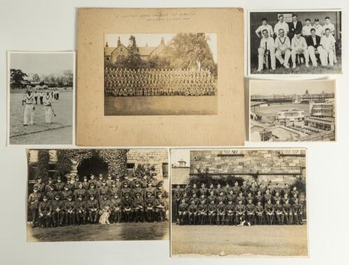 Hedley Verity. Yorkshire & England 1930-1939. Army life and cricket. Selection of five photographs showing Verity in the army, he rose to the rank of Captain Hedley Verity and cricket matches played by the &lsquo;Green Jackets&rsquo; in Omagh in 1940/41, both a team 