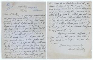 Charles John Barnett. Gloucestershire & England 1927-1948. &lsquo;Death of Hedley Verity, Yorkshire & England in Italy, 31st July 1943&rsquo;. Four page handwritten letter of condolence from Barnett to Mr Verity on &lsquo;Cowcombe House, Chalford, Gloucestershire&rsquo; headed 