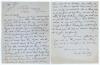 Charles John Barnett. Gloucestershire & England 1927-1948. &lsquo;Death of Hedley Verity, Yorkshire & England in Italy, 31st July 1943&rsquo;. Four page handwritten letter of condolence from Barnett to Mr Verity on &lsquo;Cowcombe House, Chalford, Gloucestershire&rsquo; headed 