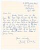 William &lsquo;Bill&rsquo; Voce. Nottinghamshire & England 1927-1952. One page handwritten letter on lined paper from Voce to Alan Hill, Verity&rsquo;s biographer. Voce is responding to Hill&rsquo;s request for his thoughts on Verity. Voce&rsquo;s reply written from his home in Huckna