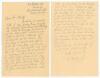 George Herbert Hirst. Yorkshire & England 1891-1929. &lsquo;Death of Hedley Verity, Yorkshire & England in Italy, 31st July 1943&rsquo;. Two page handwritten letter from Hirst writing from 33 Glebe Street, Huddersfield to Mr Verity on the 7th October 1944. &lsquo;Much as I
