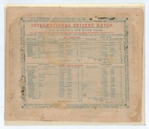 H.H. Stephenson&rsquo;s tour of Australia 1861/62. &lsquo;International Cricket Match. New South Wales v All England, played at the Domain, Sydney on Wednesday, Thursday, Friday and Saturday, January 29th, 30th and 31st, and February 1st 1862. The All England Eleven 