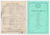 Birkenhead v Grange, Edinburgh 1872. Official scorecard for the match played at Birkenhead Park ground on the 2nd and 3rd August 1872. Wear, folds and odd ink spot to scorecard otherwise in good condition. Sold with a menu for the Dinner held after the m