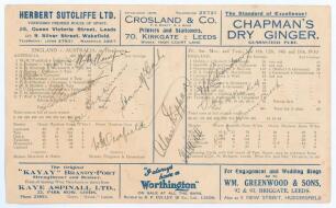 England v Australia, 3rd Test match, Leeds. July 1930. Original scorecard for the historic Test match where Don Bradman made the record Test score of 334. The folding scorecard, by Crosland & Co of Leeds with fully printed scores of the match. The scoreca