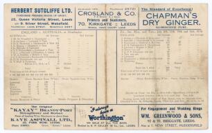 Don Bradman 334 record score. England v Australia, 3rd Ashes Test match, Headingley, Leeds, 11th- 15th July 1930. Original folding scorecard for the historic Test match where Don Bradman made the record Test score of 334. The scorecard with incomplete pri