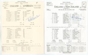 England v Australia, Edgbaston 1964. Official scorecard for the First Test match played on the 8th-13th June 1964. Signed by Ted Dexter who made 180 in the England second innings. Sold with a further Edgbaston scorecard signed by Ken Barrington who made 1