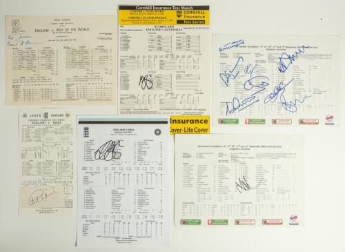 Test match significant achievement scorecards 1970-2018. Six official scorecards, all signed by players who recorded a notable achievement in England home Test matches. Matches are v Rest of the World, 3rd &lsquo;Test&rsquo;, Edgbaston 1970, signed on label laid down