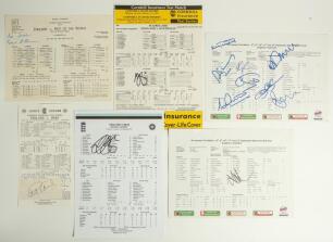 Test match significant achievement scorecards 1970-2018. Six official scorecards, all signed by players who recorded a notable achievement in England home Test matches. Matches are v Rest of the World, 3rd &lsquo;Test&rsquo;, Edgbaston 1970, signed on label laid down