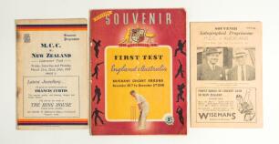 M.C.C. tour of Australia and New Zealand 1946/47. Official souvenir programmes for the first Test match, England v Australia, played on the 29th-5th December 1946 in Brisbane, the only Test match played in New Zealand at Lancaster Park on the 21st-24th Ma