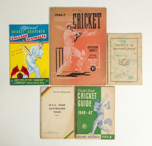 M.C.C. tour of Australia and New Zealand 1946/47. Official souvenir programme for the &lsquo;M.C.C. Team Australian Tour 1946-47&rsquo;. Issued by the New South Wales Cricket Association. With itinerary, pen pictures etc. Original decorative covers. Sold with three o