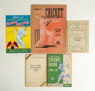 M.C.C. tour of Australia and New Zealand 1946/47. Official souvenir programme for the &lsquo;M.C.C. Team Australian Tour 1946-47&rsquo;. Issued by the New South Wales Cricket Association. With itinerary, pen pictures etc. Original decorative covers. Sold with three o