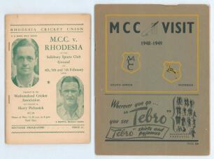 M.C.C. tour of South Africa & Rhodesia 1948-1949. Souvenir of the M.C.C. tour of South Africa & Rhodesia 1948/49&rsquo;, published by Donaldsons Publication of Johannesburg. Sold with an official programme for the Rhodesia v M.C.C. played at the Salisbury Sport
