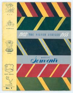 &lsquo;Commonwealth Silver Jubilee XI tour of India 1953&rsquo;. Large official Souvenir programme published by the Board of Control for Cricket in India. Pen pictures, biographies, fixtures, results etc. Original decorative covers. Good condition