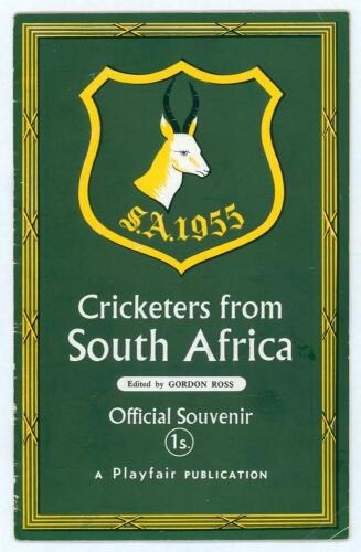 South Africa Tour to England 1955. Official pictorial pre-tour souvenir programme for the 1955 tour published by Playfair, edited by Gordon Ross. Signed to the pen pictures by sixteen members of the touring party. Signatures are Cheetham (Captain), McGlew