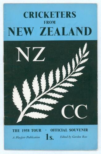 &lsquo;Cricketers from New Zealand&rsquo; 1958. Official tour souvenir programme for the tour by Playfair edited by Gordon Ross. Signed in ink to pen pictures by all sixteen members of the touring party, Reid (Captain), Cave, Alabaster, Blair, D&rsquo;Arcy, Harford, Hayes,