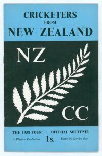 &lsquo;Cricketers from New Zealand&rsquo; 1958. Official tour souvenir programme for the tour by Playfair edited by Gordon Ross. Signed in ink to pen pictures by all sixteen members of the touring party, Reid (Captain), Cave, Alabaster, Blair, D&rsquo;Arcy, Harford, Hayes,