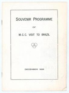 M.C.C. tour of Argentina & Brazil 1958/59&rsquo;. Official souvenir for the visit to Brazil. 12pp, paper wrappers. Published by the Brazilian Cricket Association. Itinerary and pen pictures of the players. Four matches were played two in Rid De Janiero and two 