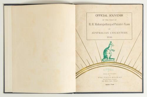 Australia Tour to Ceylon and India 1935/36. &lsquo;Official Souvenir of the Visit to India of H.H. the Maharajadhiraj of Patiala&rsquo;s Team of Australian Cricketers 1936&rsquo;. 30th Nov. to 8th Dec. 1935&rsquo;. Official brochure compiled by C.D. Parthasarathy, edited and pub
