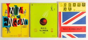 M.C.C. tours to India 1961-1977. Three souvenir pre-tour brochures published by C.K. Haridass of Madras covering M.C.C./ England tours to India. Issues are &lsquo;India vs England 1961-62&rsquo; thirteenth year of publication, &lsquo;M.C.C. vs India 1964&rsquo; fourteenth issue,