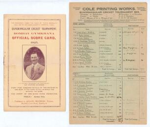 India. Bombay &lsquo;Quadrangular Cricket Tournament&rsquo; 1925/26. &lsquo;Bombay Gymkhana Official Scorecard&rsquo;. 8pp booklet in original decorative paper wrappers comprising scorecards of the first two matches played in the 1925/26 tournament, Europeans v Muslims (European