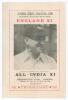 England v All-India 1946. &lsquo;Pirate&rsquo; four page &lsquo;Pictorial Souvenir Programme&rsquo; for the third Test, Kennington Oval 17th- 21st August 1946. Printed by G.P. Abbott for Programme Publications, London. Light creasing, otherwise in good condition.