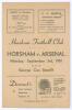 Horsham v Arsenal 1951. Official football programme for the friendly match played at Horsham on the 3rd September 1951. The match was played on behalf of cricketer George Cox in his Benefit Year. Four page folding programme with titles to front cover. The