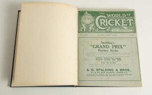 &lsquo;The World of Cricket&rsquo;. 1914. Edited by A.C. MacLaren. Volume I nos. 1-23 (31st January- 14th November 1914). Complete run of twenty three issues of the magazine. Illustrated. Bound in blue cloth with leather/ gilt title label to spine, red speckled page 
