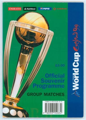 Cricket World Cup, England 1999. Official souvenir programme for the tournament group matches. Profusely signed throughout by approx. fifty players and umpires including the full India and Zimbabwe teams to the pen pictures. India signatures are Azharuddi