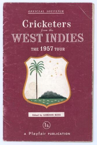 West Indies tour of England 1957. &lsquo;Cricketers from the West Indies&rsquo;. Official Playfair tour guide edited by Gordon Ross. Signed in different coloured inks to pen pictures by twelve players. Signatures are Hall, Sobers, Weekes, Kanhai, Walcott, Dewdney, Wo