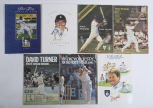 Hampshire Benefit and Testimonial brochures. Twenty Hampshire players&rsquo; brochures of which seven are signed, Barry Richards 1977, David Turner 1981, Trevor Jesty 1982, Nigel Cowley 1988, Mark Nicholas 1991, Bobby Parks 1992, and Paul Terry 1994. Others are