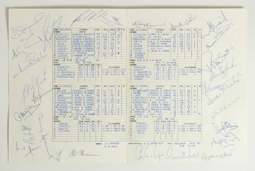 West Indies v England 4th Test 1994. Official scorecard for the Test match played at The Kensington Oval, Barbados on the 8th-13th April 1994. The centre pages scorecard fully completed in blue ink and signed to the borders by both the West Indies, thirte
