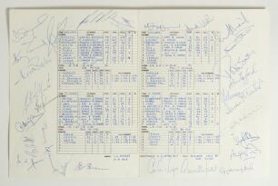 West Indies v England 4th Test 1994. Official scorecard for the Test match played at The Kensington Oval, Barbados on the 8th-13th April 1994. The centre pages scorecard fully completed in blue ink and signed to the borders by both the West Indies, thirte