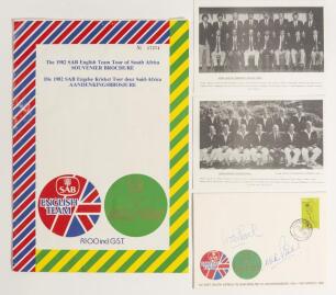 South African Breweries English XI &lsquo;rebel&rsquo; tour to South Africa 1982. Official 8pp souvenir brochure for the tour. Signed in ink to the pen pictures by all fourteen members of the England team. Signatures are Gooch, Boycott, Woolmer, Old, Taylor, Hendrick