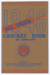 &lsquo;All India Cricket Tour of England 1946&rsquo;. Official souvenir brochure for the Indian tour of England. Edited by A.W. Simpson. Pictorial covers. Fully signed in ink to inside pen profile pictures by all sixteen members of the Indian touring party plus the m
