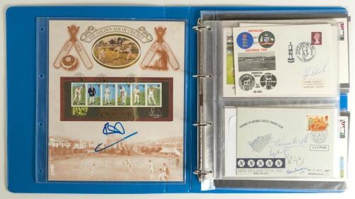Signed first day and commemorative covers 1970s-2000s. Blue binder comprising a selection of thirty nine commemorative covers, each signed or multi-signed. Some are numbered limited editions including &lsquo;Friends of Arundel Cricket Club New Zealand Tour 1986
