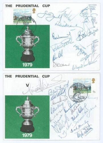 England and West Indies. Prudential &lsquo;World&rsquo; Cup Final 1979. Two official first day covers, one signed by the England and the other by the West Indies who played in the Final and postally date stamped for day of the final. Thirteen signatures to the Englan