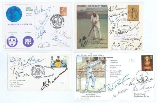 &lsquo;Signed first day covers. Selection of four multi-signed commemorative first day covers. Glen Turner Benefit Match 1978 signed by six Worcestershire players including Kenyon, Flavell, Caldwell, Booth etc, &lsquo;100 Years of English County Cricket&rsquo; cover signe