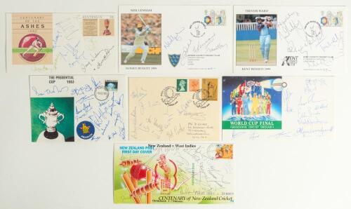 Signed first day covers. Selection of fourteen various multi-signed commemorative first day covers. Over eight five signatures including Malcolm, Adams, Kirtley, Luckhurst, John Major MP, Stewart, Fairbrother, Flintoff, Javed Miandad and the Pakistan team