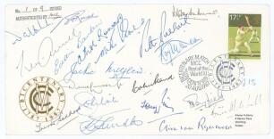 South Africa. M.C.C. Bicentenary 1787-1987 limited edition first day cover signed by nineteen South African Test cricketers. Signatures include E. Barlow, T. Goddard, M. Procter, C. Bland, J. McGlew, P. Pollock, N. Adcock, A. Rowan, H. Tayfield, R. McClea