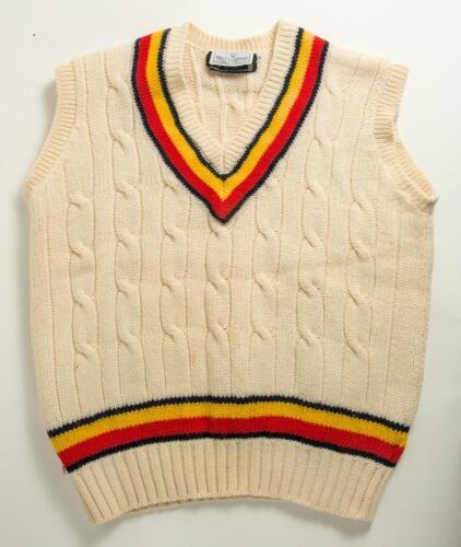 Norman Gifford. Worcestershire, Warwickshire & England 1960-83. M.C.C. sleeveless touring Test sweater worn by Gifford whilst playing for England in Test matches abroad. The sweater, by Kent and Curwen, with trimming to neck, waist and sleeves in M.C.C. c