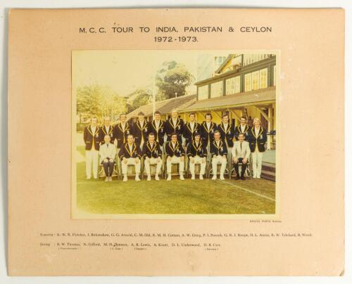 Norman Gifford. Worcestershire, Warwickshire & England 1960-83. Four official M.C.C. / England team photographs, one where Norman was a playing member for the 1972/73 tour of India, Pakistan and Ceylon in 1972/73, and three when Gifford was the assistant 