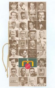 Norman Gifford. Worcestershire, Warwickshire & England 1960-83. &lsquo;The Centenary Banquet&rsquo;. Official menu for the South African Cricket Centenary 1889-1989 Banquet held on the 8th March 1989. The menu, with cord tie, signed to inside pages by cricketers titl