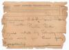 Kumar Shri Ranjitsinhji. Cambridge University, Sussex, London County & England 1893-1920. Original telegram from Ranjitsinghji to A.J. Gaston dated 7th May 1903. The message reads &lsquo;Require article by Saturday morning. Will write your terms fully. Ranjitsi