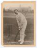 Kumar Shri Ranjitsinhji. Cambridge University, Sussex, London County & England, 1893-1920. Large original sepia photograph of Ranji at the wicket in batting pose looking directly at the camera. The photograph measures 7.75&rdquo;x10.75&rdquo;, laid to photographer&rsquo;s 