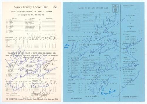 Surrey C.C.C. 1965 & 1971. Two signed official scorecards from the collection of Alan Curtis, English actor and Lord&rsquo;s cricket announcer, both with complete printed scores, one for Surrey v Middlesex, Gillette Cup semi-final, The Oval 14th July 1965. Surr